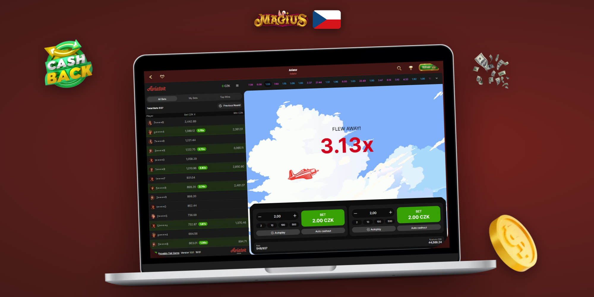 Aviator demo zobrazené na notebooku a mobilním telefonu