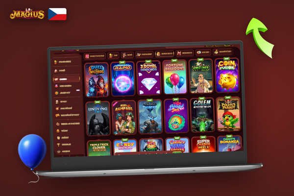 Magius Casino do počítače – přihlašovací obrazovka s nabídkou uvítacího bonusu