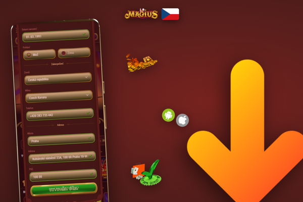 Magius Casino CZ registrace jedním kliknutím – mobilní obrazovka s tlačítkem pro rychlé založení účtu