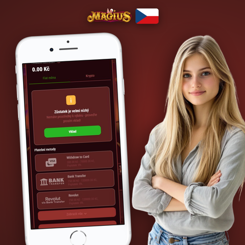 Magius Casino výběr výher s ikonami platebních metod a tlačítkem výběru